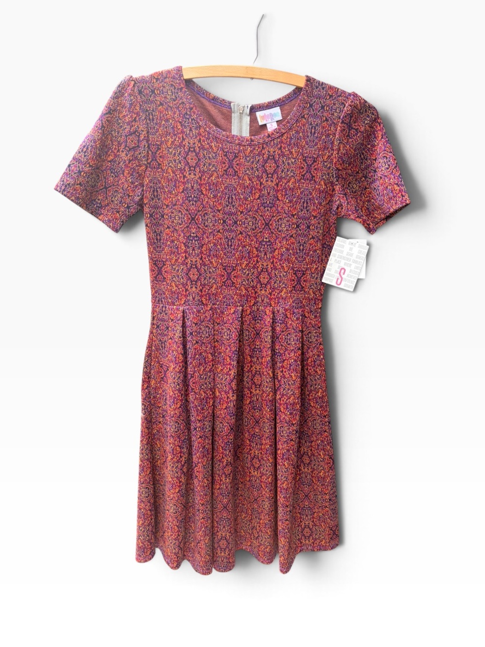 LuLaRoe Short Sleeve Fit-and-Flare Dress in Pink and Purple Print